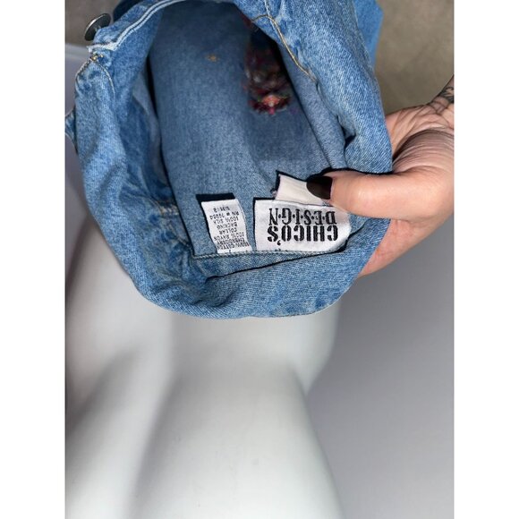 Vtg Y2k Chico's Design Embroidered Back Floral Beaded Denim Jacket Size 2 Large - Picture 2 of 6